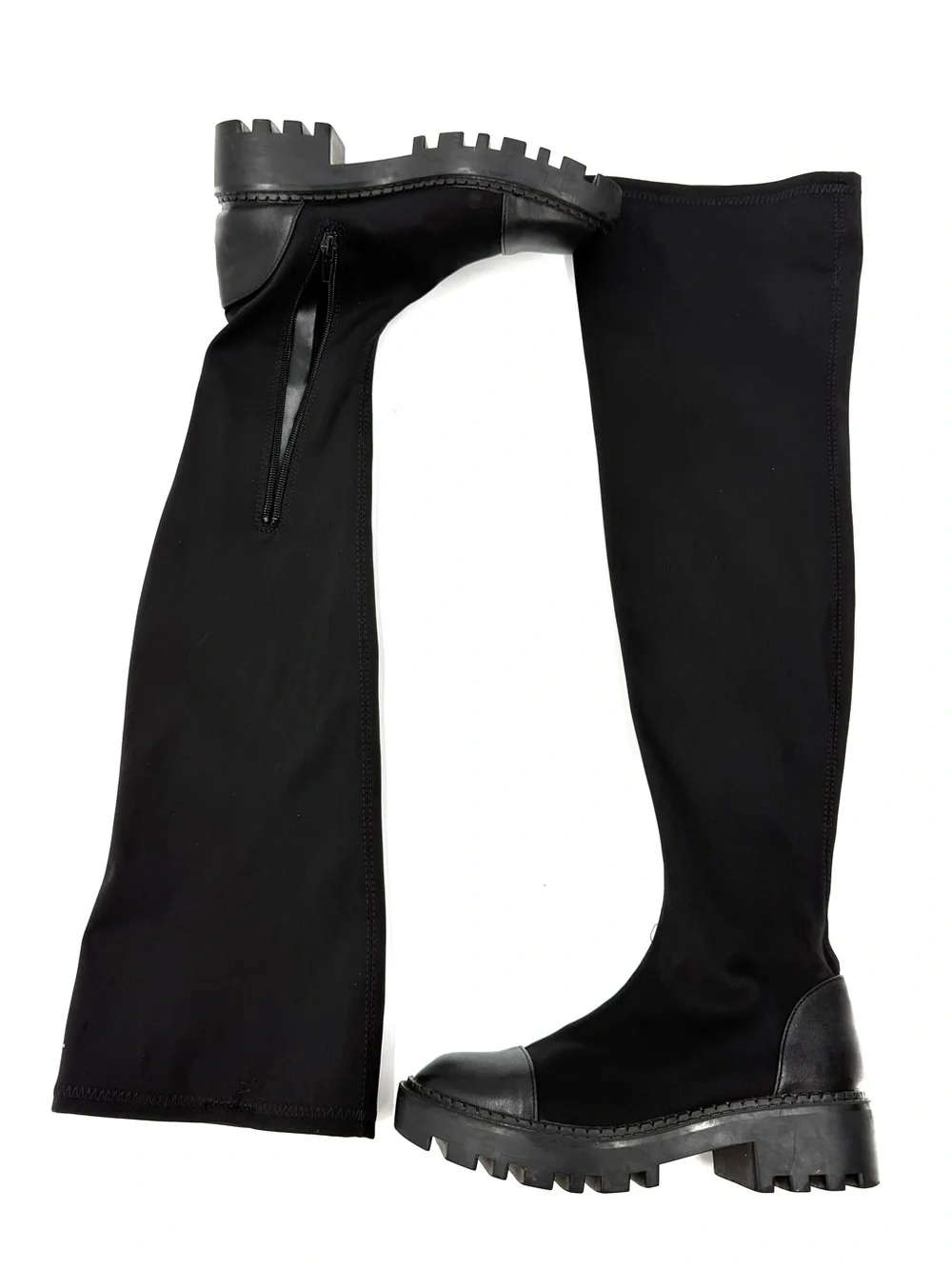 Ovar The Knee Stretchy Boots Slim Fit Combat Boots Round Toe Lycra High Boots